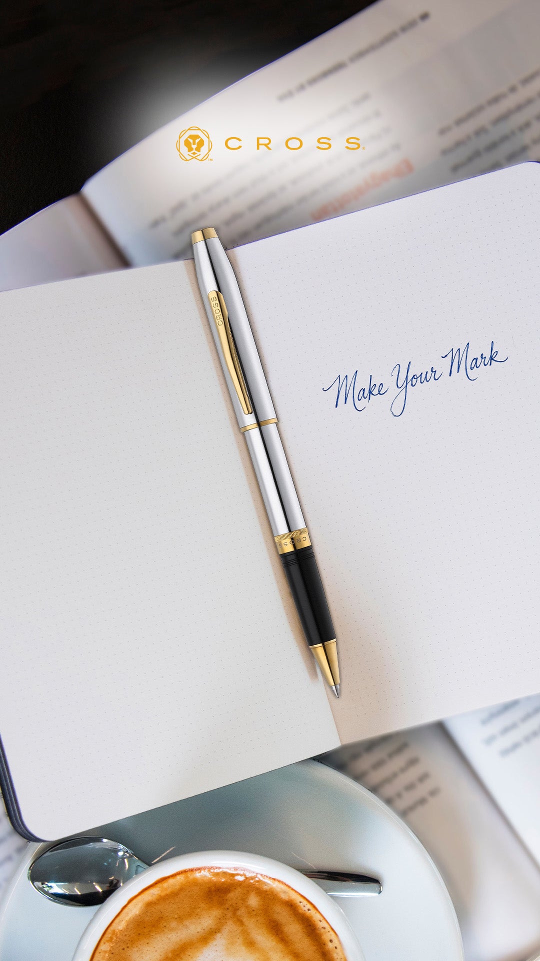 Foundry Polished Chrome with PVD Gold Appointments Rollerball Pen