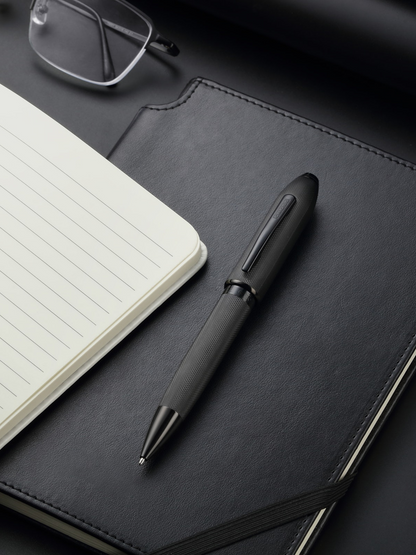 Peerless™ Polished Black PVD Engraved Diamond Pattern with Black PVD Appointments and Swarovski Crystal Ballpoint Pen