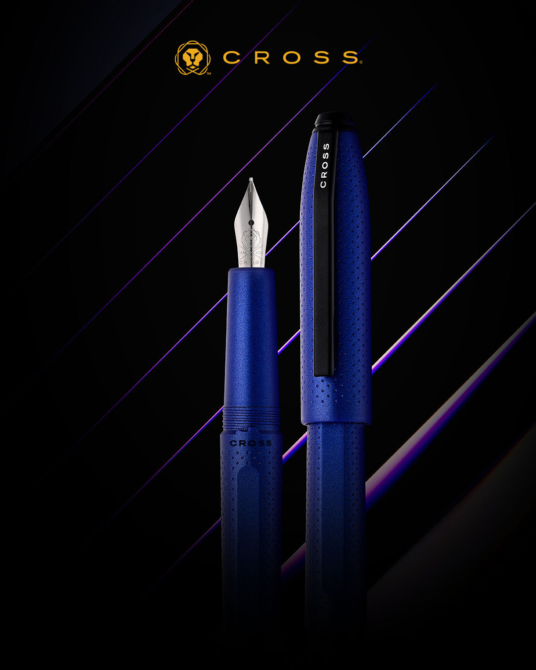 Prism Deep Sea Blue Resin with Polished Chrome Stainless Steel Fine Nib Fountain Pen