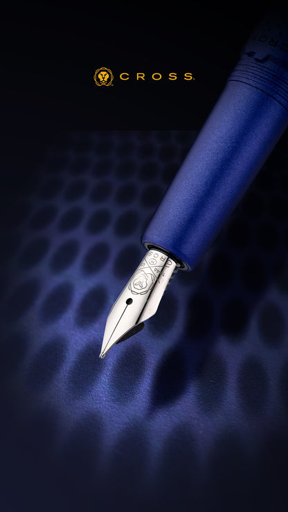 Prism Deep Sea Blue Resin with Polished Chrome Stainless Steel Fine Nib Fountain Pen