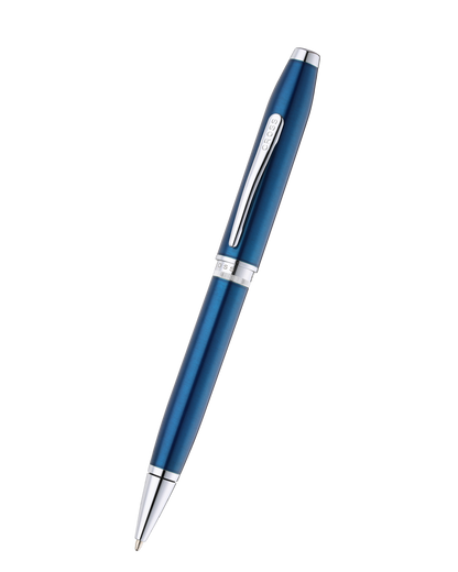 Foundry Glossy Translucent Blue Lacquer with Polished Chrome Appointments Ballpoint Pen