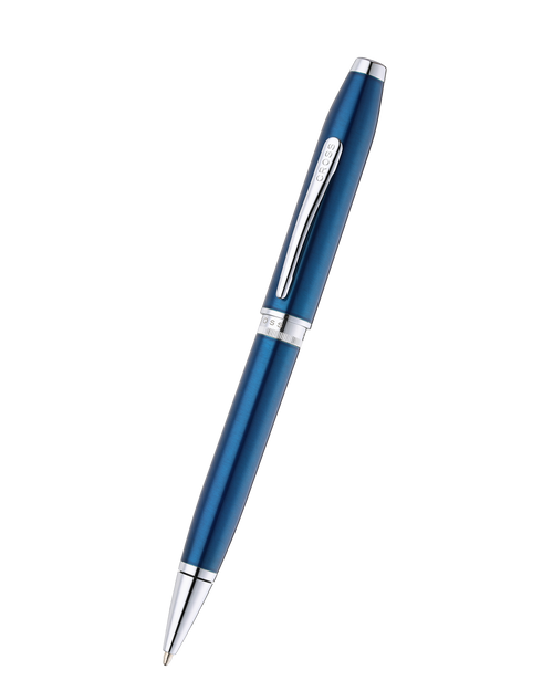 Foundry Glossy Translucent Blue Lacquer with Polished Chrome Appointments Ballpoint Pen