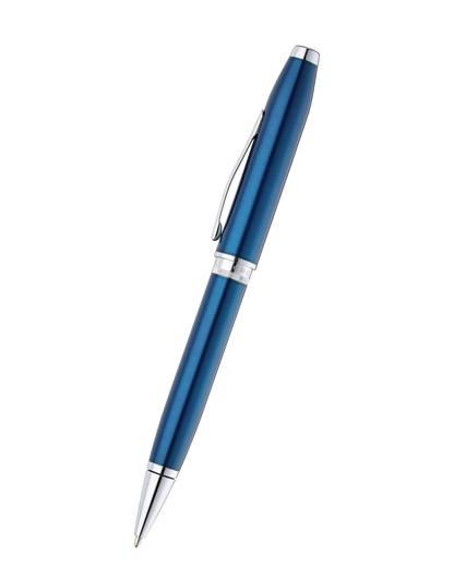 Foundry Glossy Translucent Blue Lacquer with Polished Chrome Appointments Ballpoint Pen