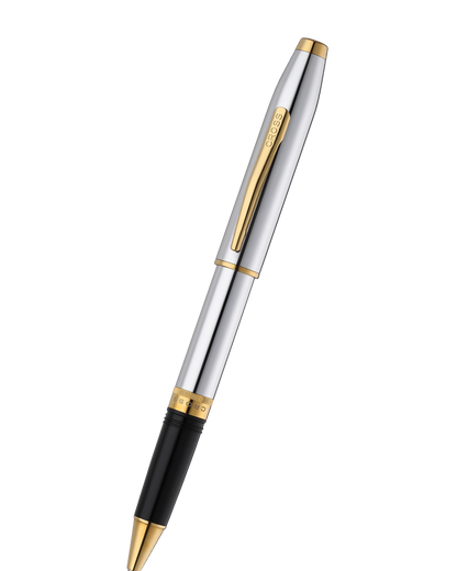 Foundry Polished Chrome with PVD Gold Appointments Rollerball Pen