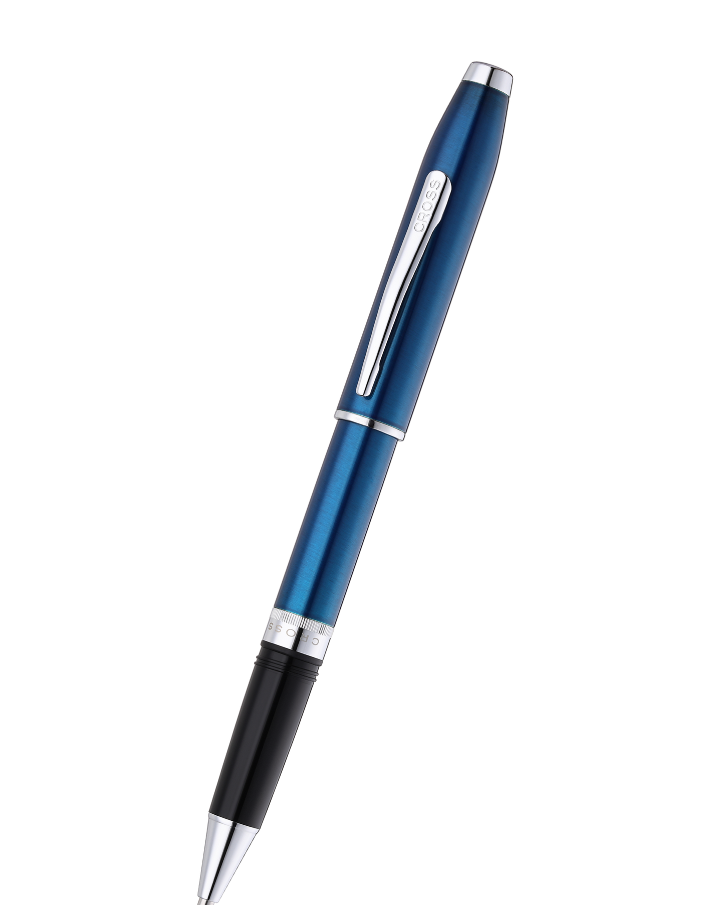 Foundry Glossy Translucent Blue Lacquer with Polished Chrome Appointments Rollerball Pen
