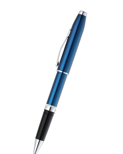 Foundry Glossy Translucent Blue Lacquer with Polished Chrome Appointments Rollerball Pen