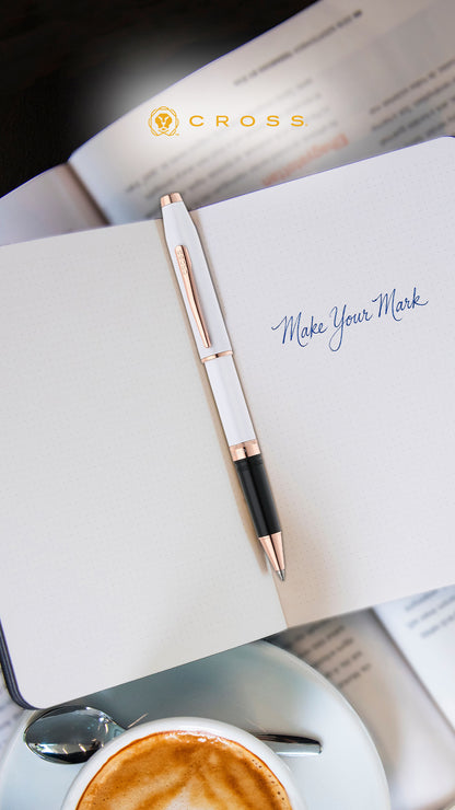 Foundry Pearl White Lacquer with Rose Gold Appointments Rollerball Pen