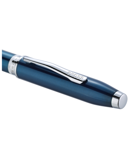 Foundry Glossy Translucent Blue Lacquer with Polished Chrome Appointments Ballpoint Pen